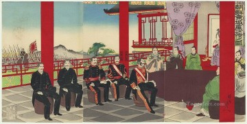 La misión japonesa ante los coreanos Toyohara Chikanobu Pinturas al óleo